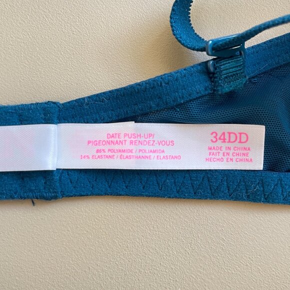 Victoria's Secret Pink Bra 34DD Date Push Up Blue Green Palm Leaf Fern Floral - Picture 6 of 7